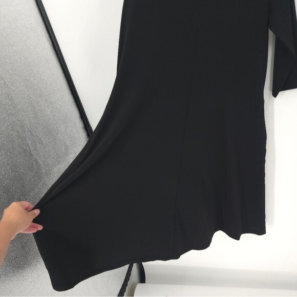 Chicos Travelers Midi V-Neck Black Dress Stretchy Flowy Flowy A-Line Pockets - Picture 6 of 16